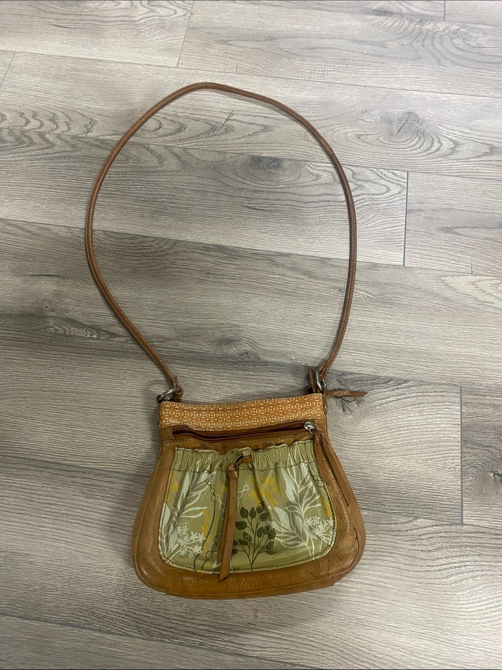Fossil Brown and Green Floral Crossbody Bag